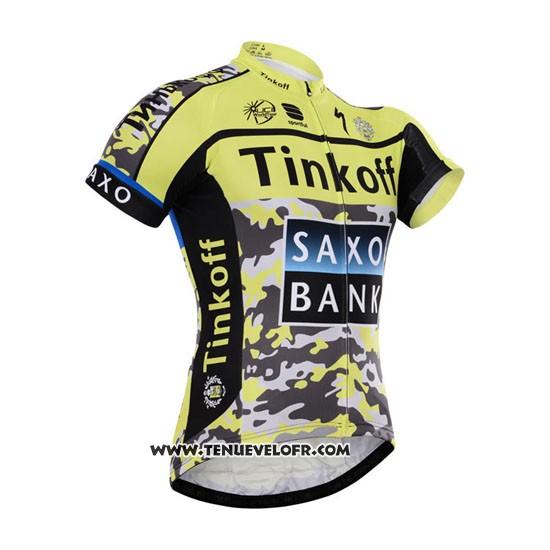 2015 Maillot Ciclismo Tinkoff Saxo Bank Noir et Jaune Manches Courtes et Cuissard